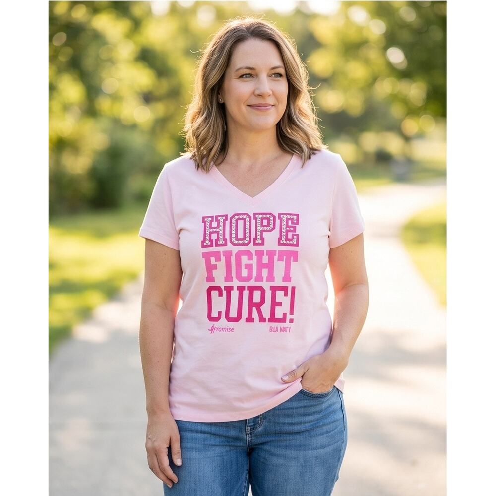 Old Navy Promise Hope Fight Cure Rhinestone V-Neck T-Shirt Pink 2X Large